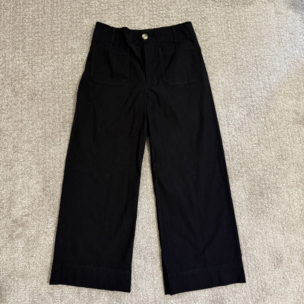 Maeve The Colette Black Wide Leg Cropped Pants Linen Blend Stretch‎ Size 32